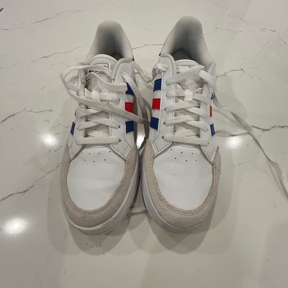 Adidas White Sneakers with Blue Accents